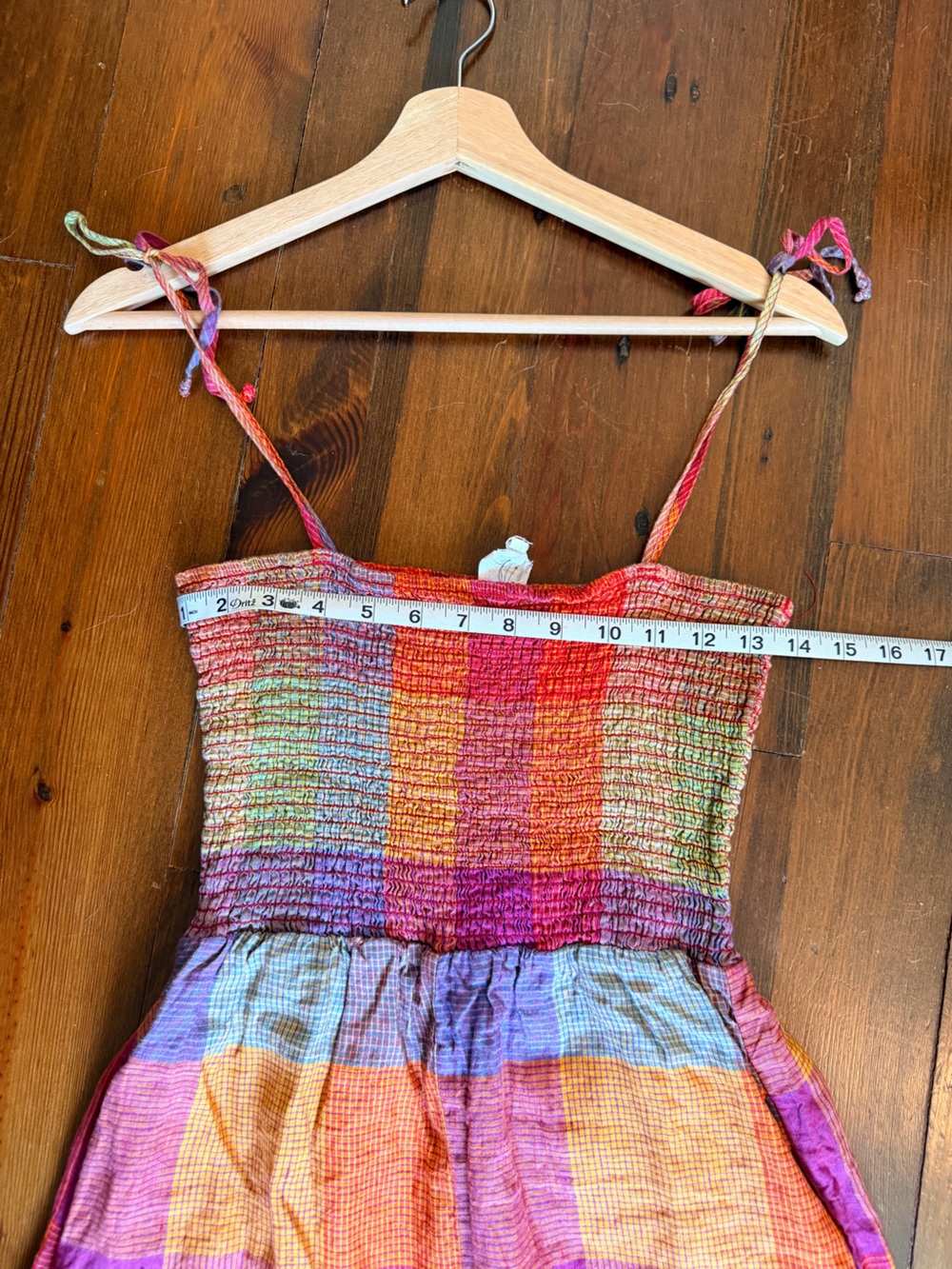 dRA 100% Linen Wide Leg Smocked Colorful Checkered Plaid Print Jumpsuit - MP - Picture 7 of 11